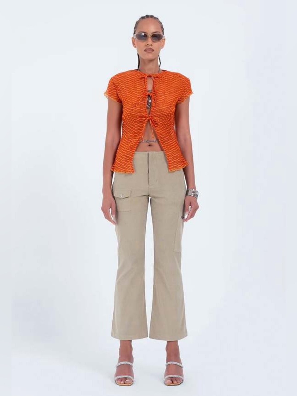 Arthur Orange & Yellow Tie-Front Short Sleeve Top blouse size 2 short sleeve